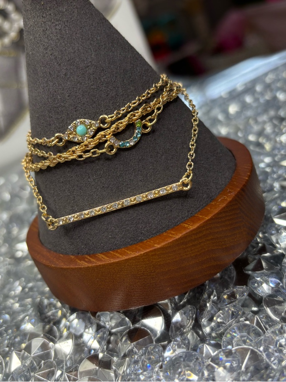 Gold Multi-Layer Chain Bracelet with Turquoise Accents - Picture 7 of 7